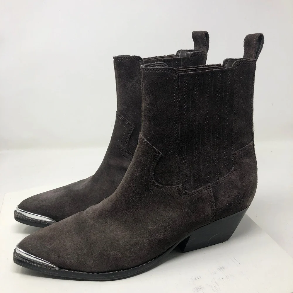 Marc Fisher LTD Boots Womens 9 Brown Suede Metal Toe Western Chelsea Cowgirl